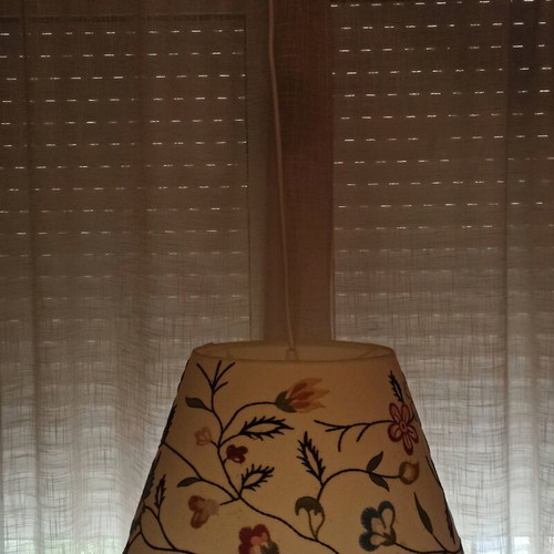 Alvine Pärla ceiling lamp used, fabric shade with embroidered flowers