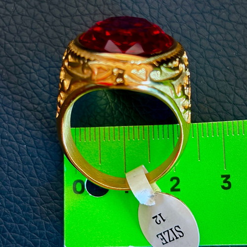 Ruby Sultan stainless steel ring with red crystal, M FORGE