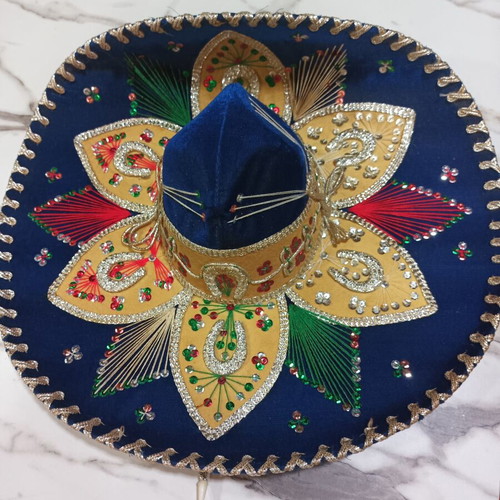 Mexican Mariachi Hat new, blue with embroidery and sequins
