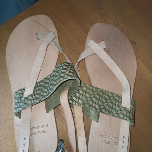 Handmade leather sandals like new, size 38, brown and green