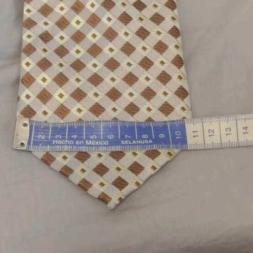 Silk tie new with diamond pattern in gray, brown, and green