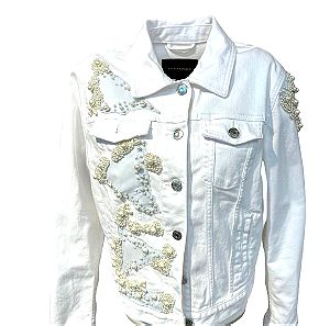 White Cotton Pearls Denim Jacket