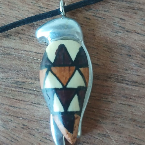 Ethnic pendant, metal and wood