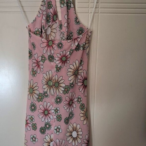 Floral Dress Backless with Neck Tie Like New, Pink, Knee Length