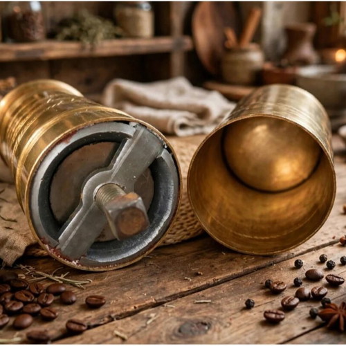 Vintage brass spice and coffee grinder set 2 pieces 1960s Ottoman style