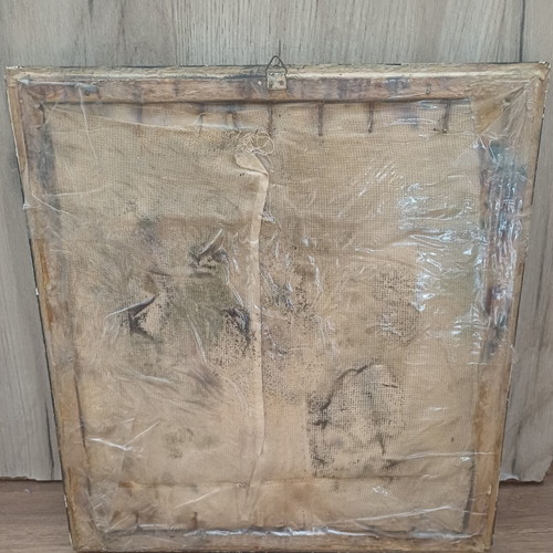 Cat vintage handmade embroidered framed art used
