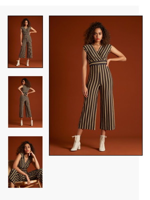 King Louie one-piece jumpsuit like new, striped blue with beige, size Large