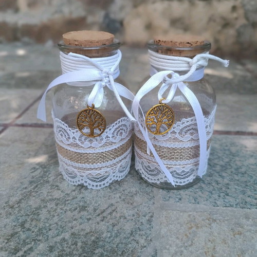 Handmade wedding favors pack of 150 with cork jar and tree of life