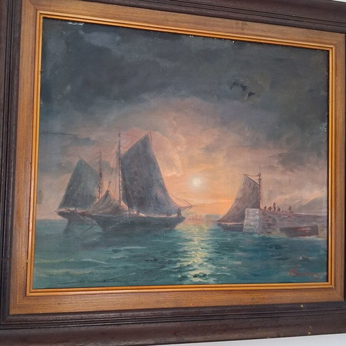 Giorgos Karagiorgis Signed Oil Painting Seascape on Canvas used