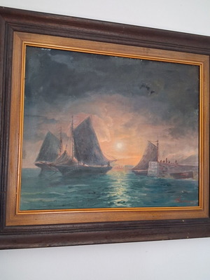 Giorgos Karagiorgis Signed Oil Painting Seascape on Canvas used
