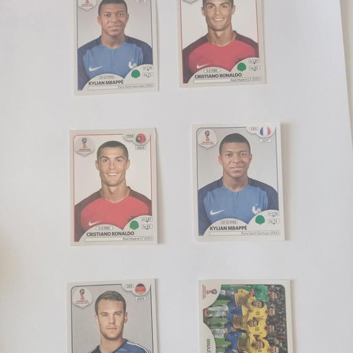 2018 Fifa World Cup Stickers of Ronaldo, Mbappé, Neuer, and The Brazil Team