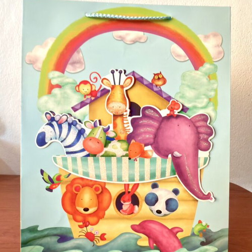 Noah's Ark gift bag with satin ribbon handle
