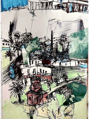 Original Acropolis artwork by Marina Krontira, pastel and pencil on paper, new