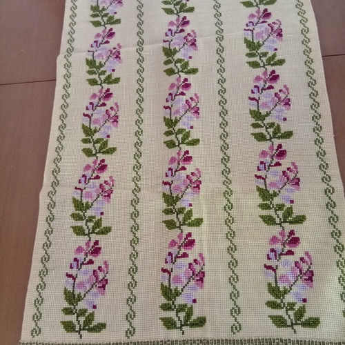Handmade counted cross-stitch table runner with lining, 85x35 cm