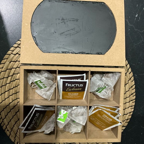 Wooden tea storage box used with 6 compartments