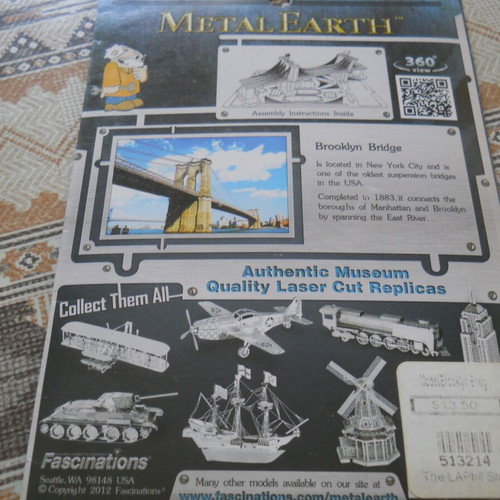 Metal Earth Brooklyn Bridge 3D laser cut model brand new