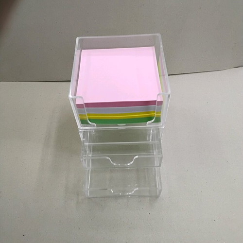 Acrylic memo cube holder with 2 drawers new