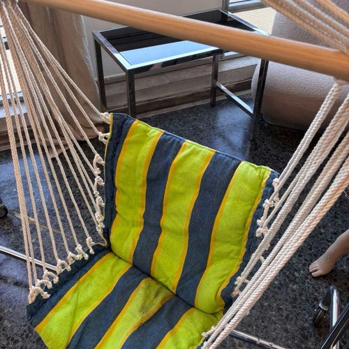 Hanging hammock chair like new with colorful cushion