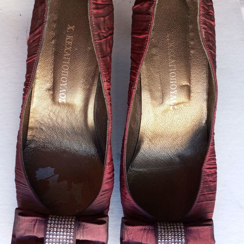Handmade satin pumps by Kehagiopoulos, deep red, like new