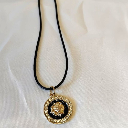 Lion Head Pendant with Cord Gold and Black, New