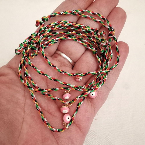Gourakia bracelets new set of 5 with pink evil eyes