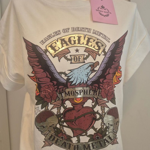 Rock T Shirt Sandy Kosta white cotton, new, sizes S-M