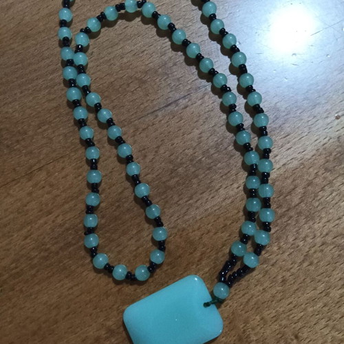 Necklace with black stones and aventurine stones handmade