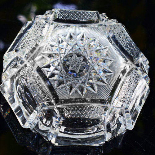 Bohemian Crystal Ashtray used, heavy handmade for cigars