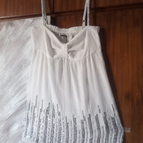 Bershka Long White Tunic with Sequins and Beads, Like New, Size M