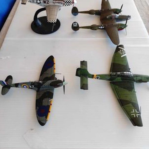 Metal warplanes used, set of 4 Stuka Mustang Spitfire Lockheed P-38
