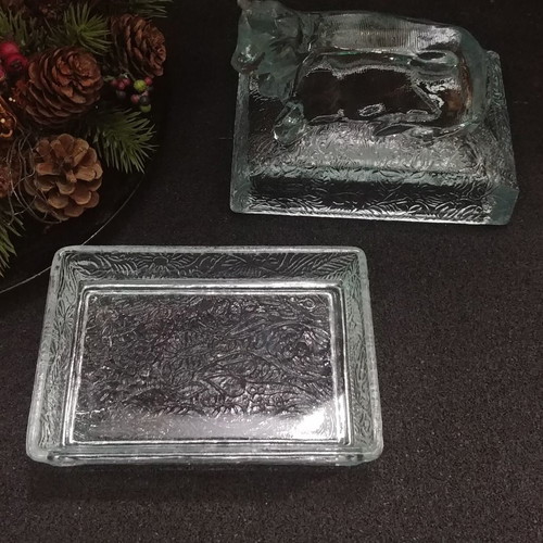 Butter box/ butter container Art Deco glass Zabkowice Poland 1930