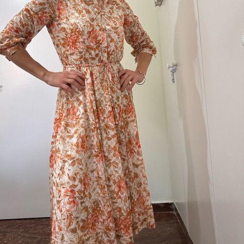 Vintage floral dress Miss Onward like new, white and orange