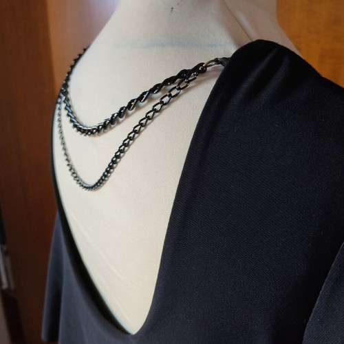 Ricordi Black Midi Dress with Ruffles and Open Back L/XL like new