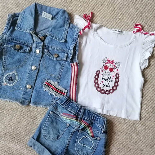 Girls' set 2 years: Gap denim shorts, sleeveless jacket, Miss Evita top