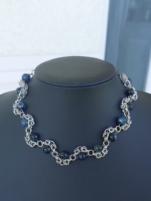 Chainmail Necklace with Blue Tiger's Eye Stones, New
