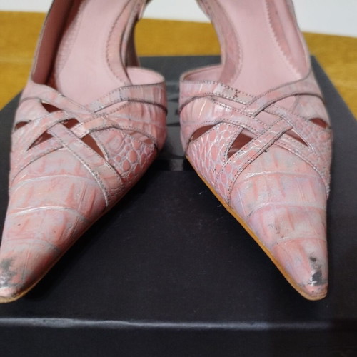 Mortoglou pointed pumps used, pink-silver snake pattern, size 40