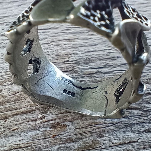 Vintage 925 Silver Ring size 61, handmade grunge biker design