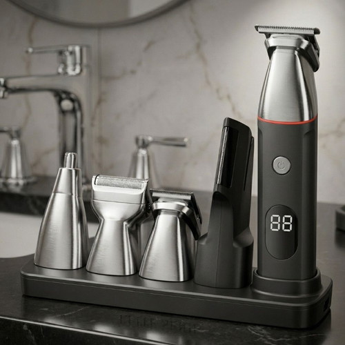 Professional 5-in-1 Grooming Kit with Trimmer and Shaver Attachments
