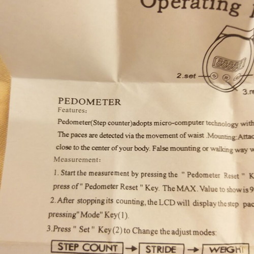 Pedometer-step counter unused with instruction leaflet