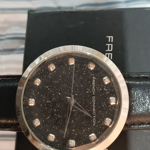 French Connection women's watch like new, black waterproof 5 ATM with crystals