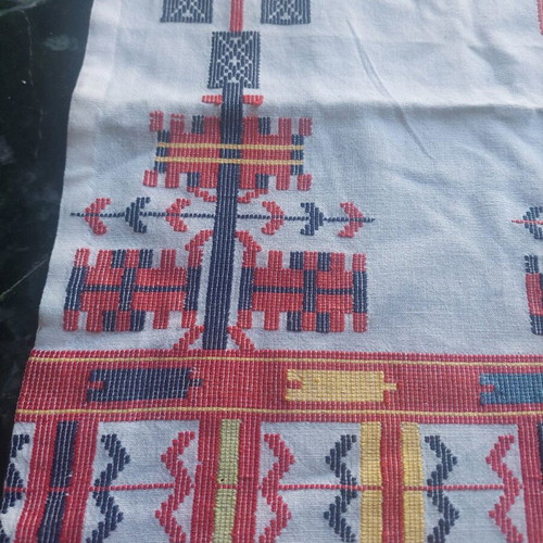 Old Handwoven Table Runner with Tassels, Handmade, Unused