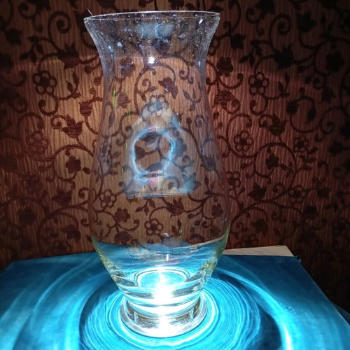 Large glass vase used, tabletop or floor, 41 cm