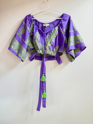 NEMA Resortwear set cotton woven like new, crop top M and shorts L green purple