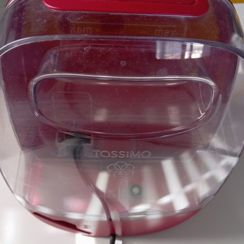 Tassimo Bosch coffee machine used, bordeaux color with descaling capsule