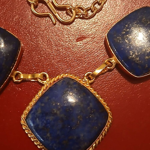 Necklace with stainless steel chain and large lapis lazuli beads, like new, 45cm