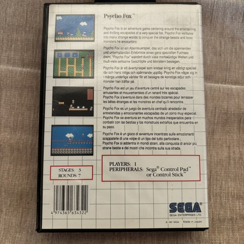 Psycho Fox SEGA Master System game, complete
