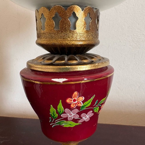 Vintage table lamp used with matte glass shade and porcelain base