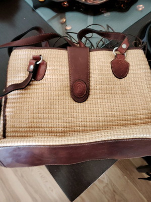 G & G women's bag used, leather with straw, beige and brown