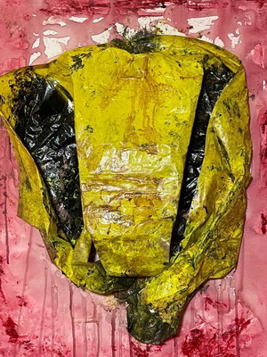 Original acrylic painting with solid elements, contemporary art
