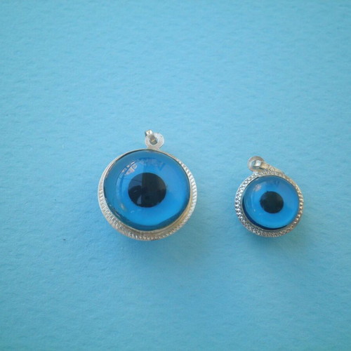 Silver Evil Eye 925 Pendant, large, blue
